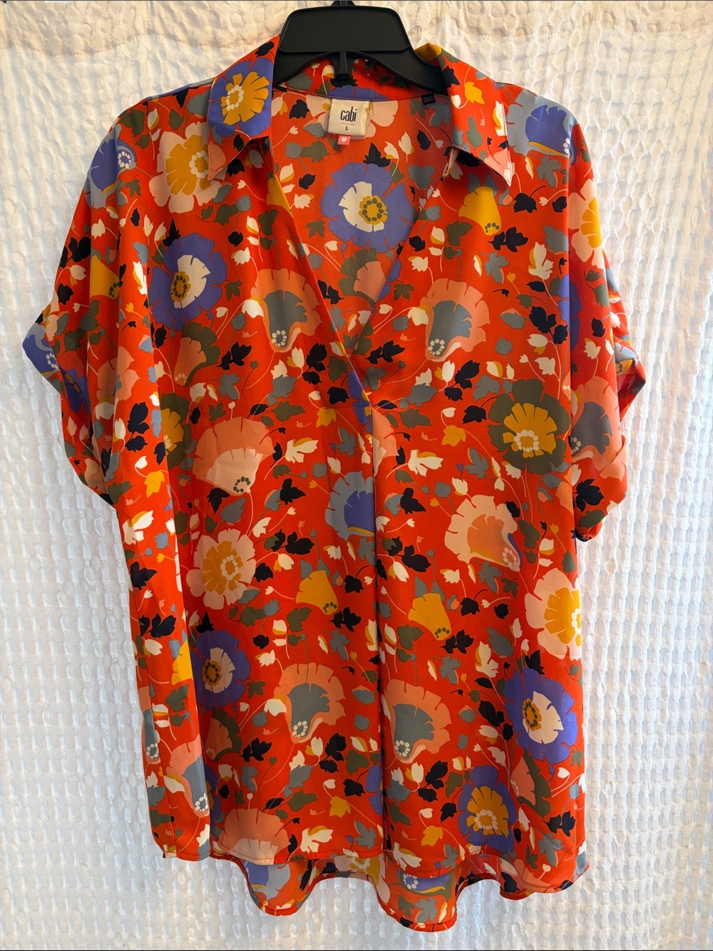 CAbi Orange Floral Replay Top